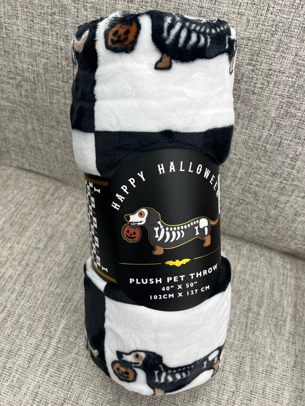 Dachshund Day of The Dead Checkered Pet Blanket